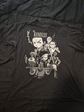 Vintage The Boondocks Cast Graphic Print T-Shirt Black Size L Adult Swim